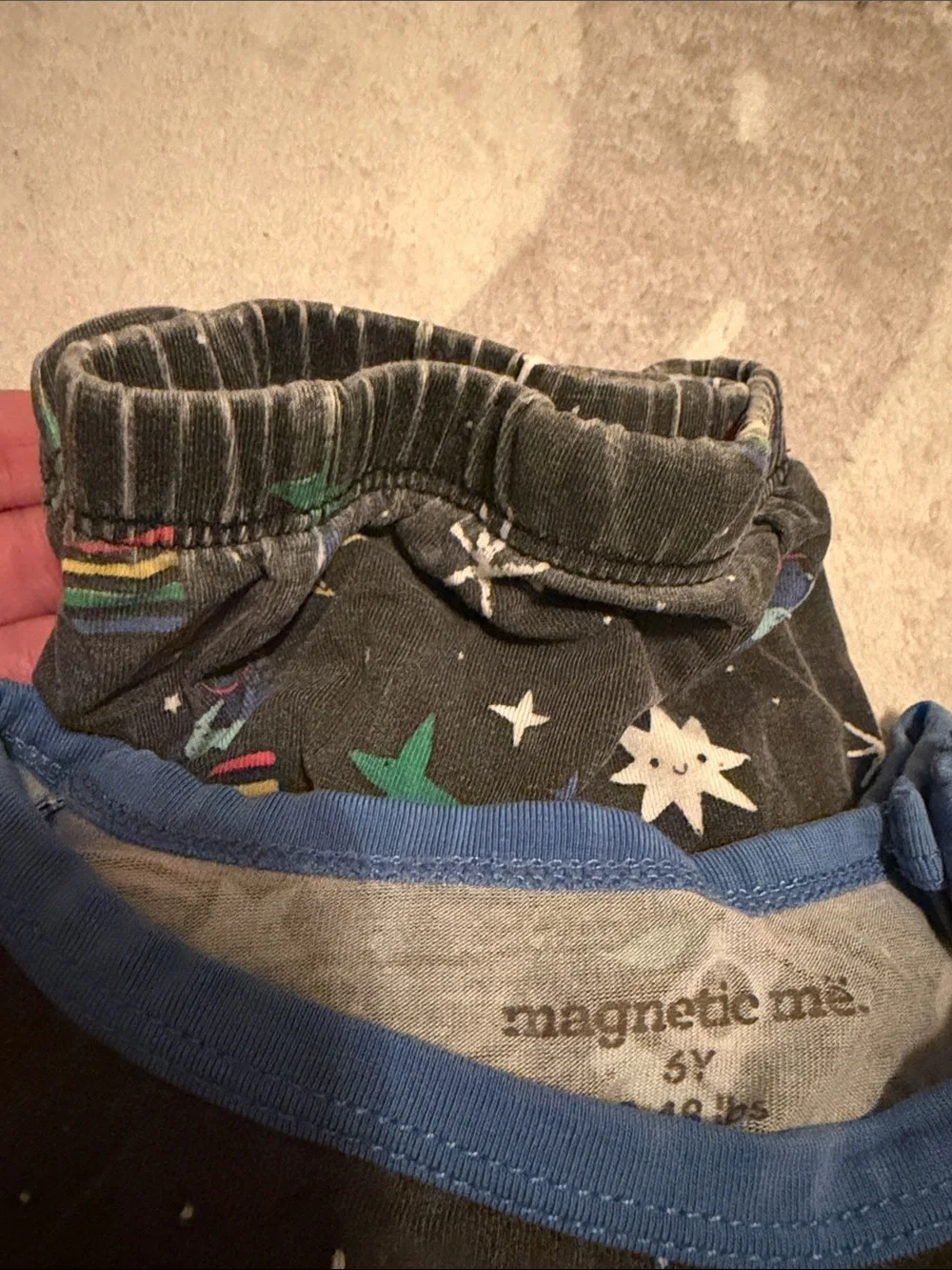 Magnetic Me Space Rocket Pajama Set - Gray with Blue Trim